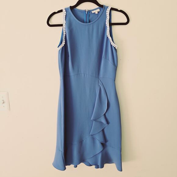 New Shoshanna Grove Blue Ruffle Dress Sleeveless Mini Women's Size 4 - Picture 5 of 12